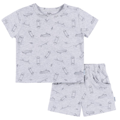 2-Piece Baby & Toddler Boys Heather Skateboard T-Shirt and Shorts Set-Gerber Childrenswear Wholesale
