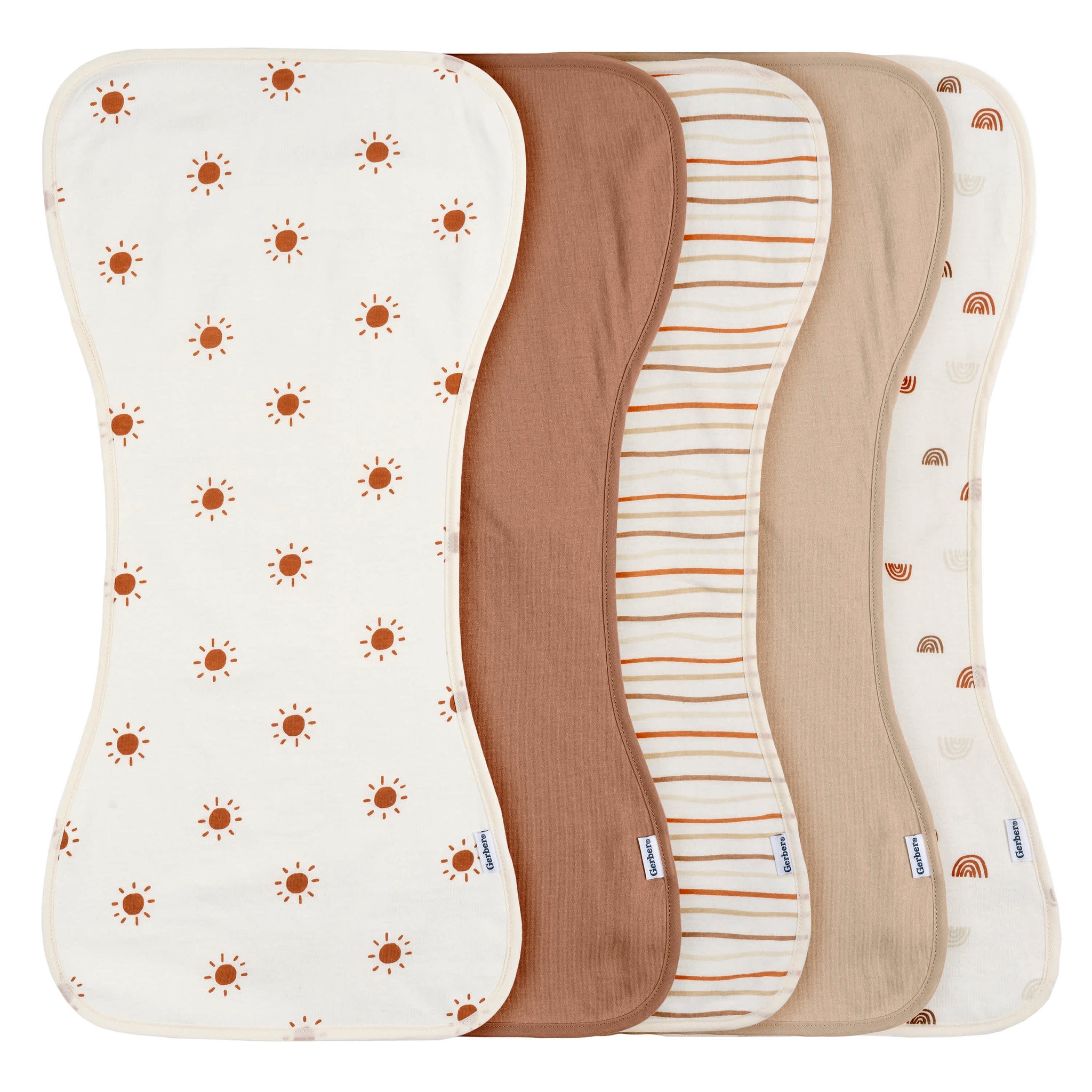 5-Pack Baby Neutral Rust Tan Burpcloth-Gerber Childrenswear Wholesale