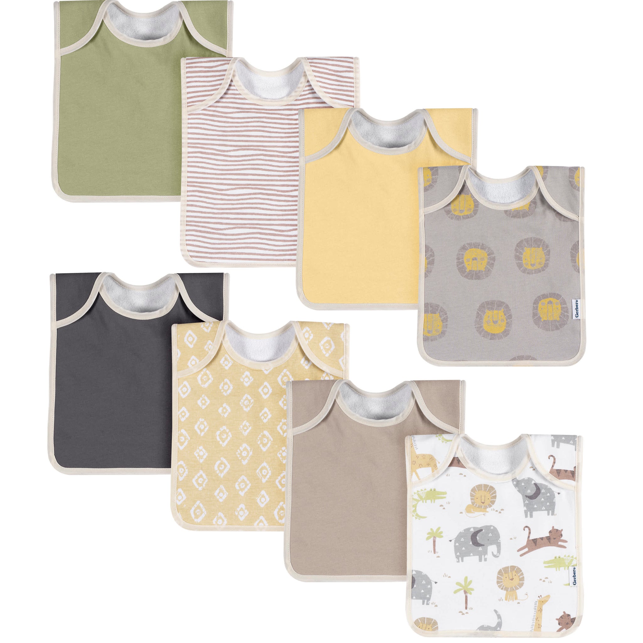 8-Pack Baby Neutral Multi Grey Yellow Lap Shoulder Bibs-Gerber Childrenswear Wholesale