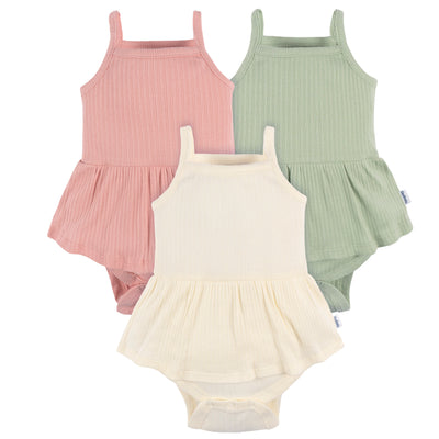 3-Pack Baby Girls Antique White Sleeveless Skirted Onesies® Bodysuits-Gerber Childrenswear Wholesale