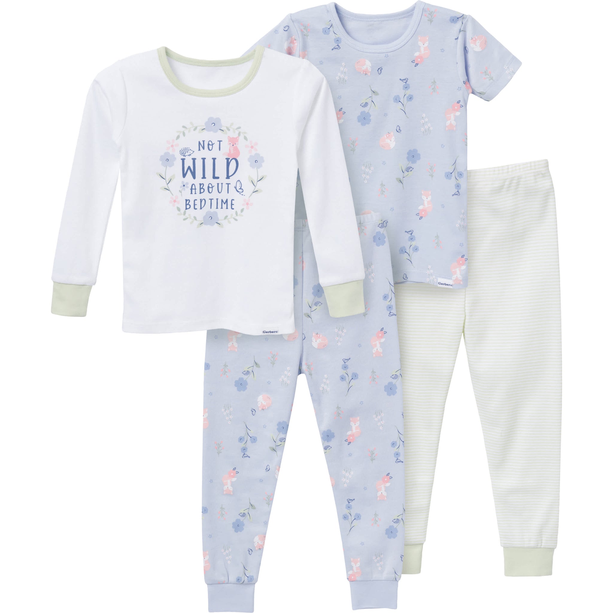 4-Piece Infant & Toddler Girls Fox Floral Pajamas Set-Gerber Childrenswear Wholesale