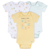 3-Pack Baby Neutral Starry Smiles Short Sleeve Onesies® Bodysuits-Gerber Childrenswear Wholesale