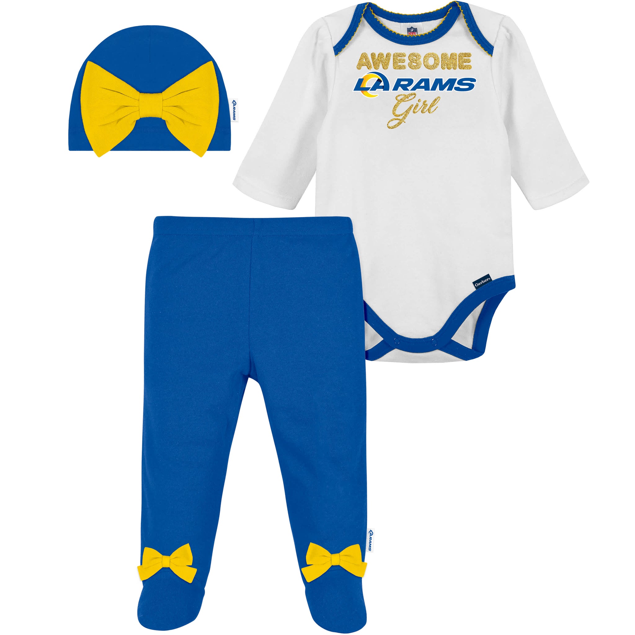 3-Piece Baby Girls Rams Bodysuit, Footed Pant, & Cap Set-Gerber Childrenswear Wholesale