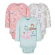 3-Pack Baby Girls Fox Long Sleeve Onesies® Bodysuits-Gerber Childrenswear Wholesale