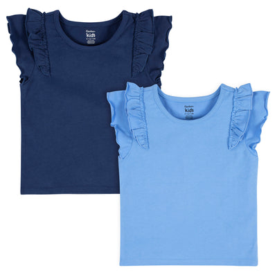 CASE of : 2-Pack Toddler Girls Blue Double Ruffle Tops-Gerber Childrenswear Wholesale
