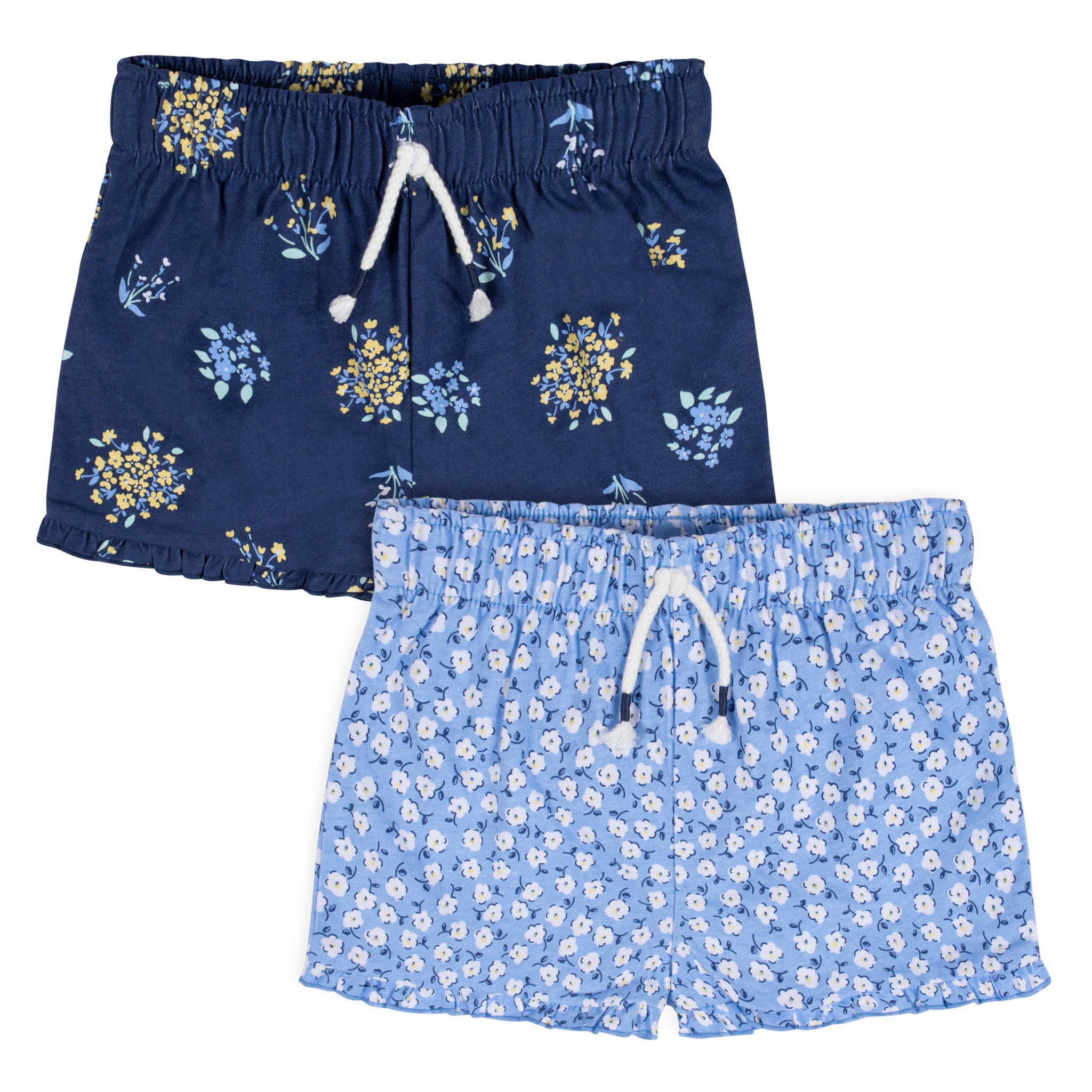 CASE of 2-Pack Infant and Toddler Girls Blue Floral Pull-On Shorts-Gerber Childrenswear Wholesale