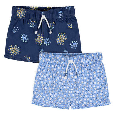 CASE of 2-Pack Infant and Toddler Girls Blue Floral Pull-On Shorts-Gerber Childrenswear Wholesale
