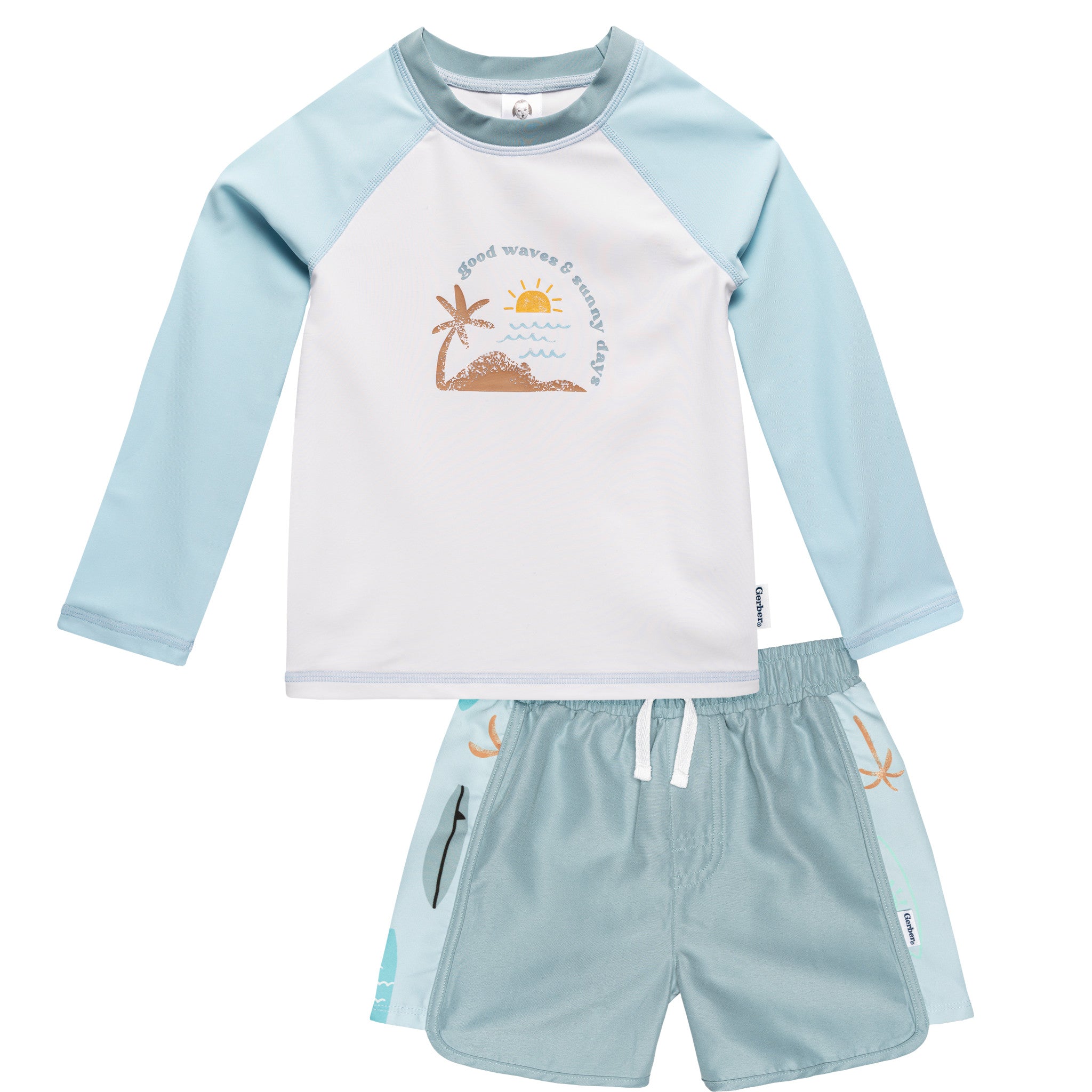 CASE of 2-Piece Toddler Boys Surf Rashguard Set-Gerber Childrenswear Wholesale