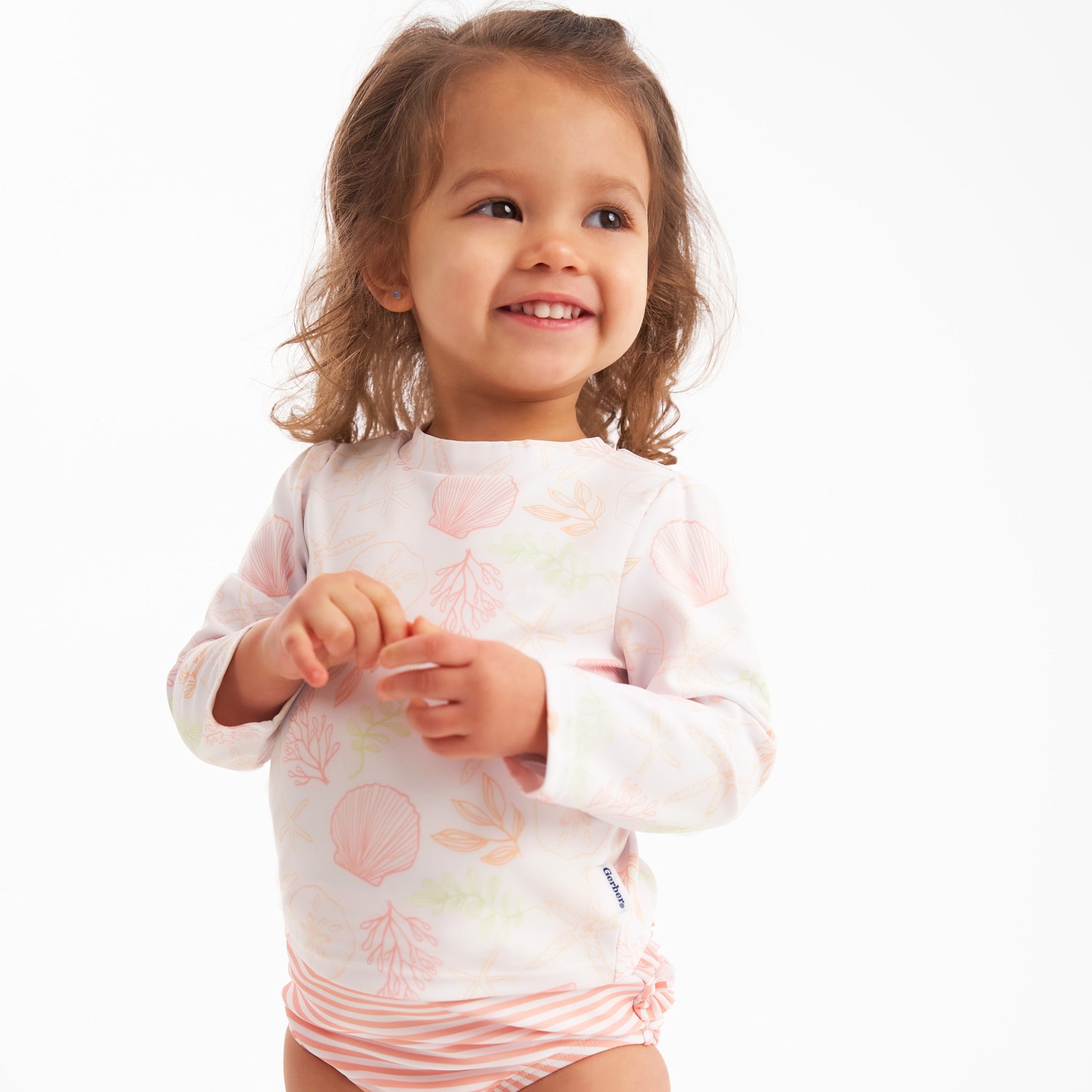 CASE of 2-Piece Baby Girls Shells Rashguard Set-Gerber Childrenswear Wholesale
