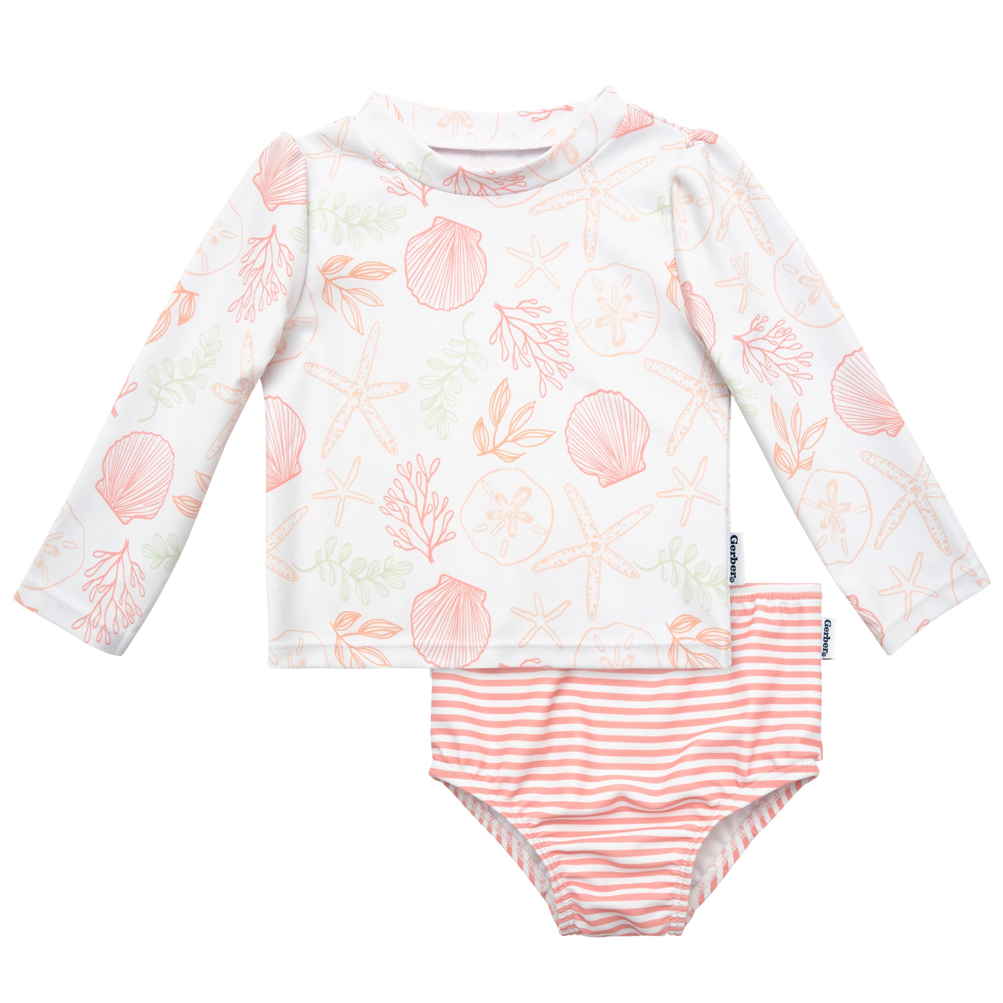 CASE of 2-Piece Baby Girls Shells Rashguard Set-Gerber Childrenswear Wholesale