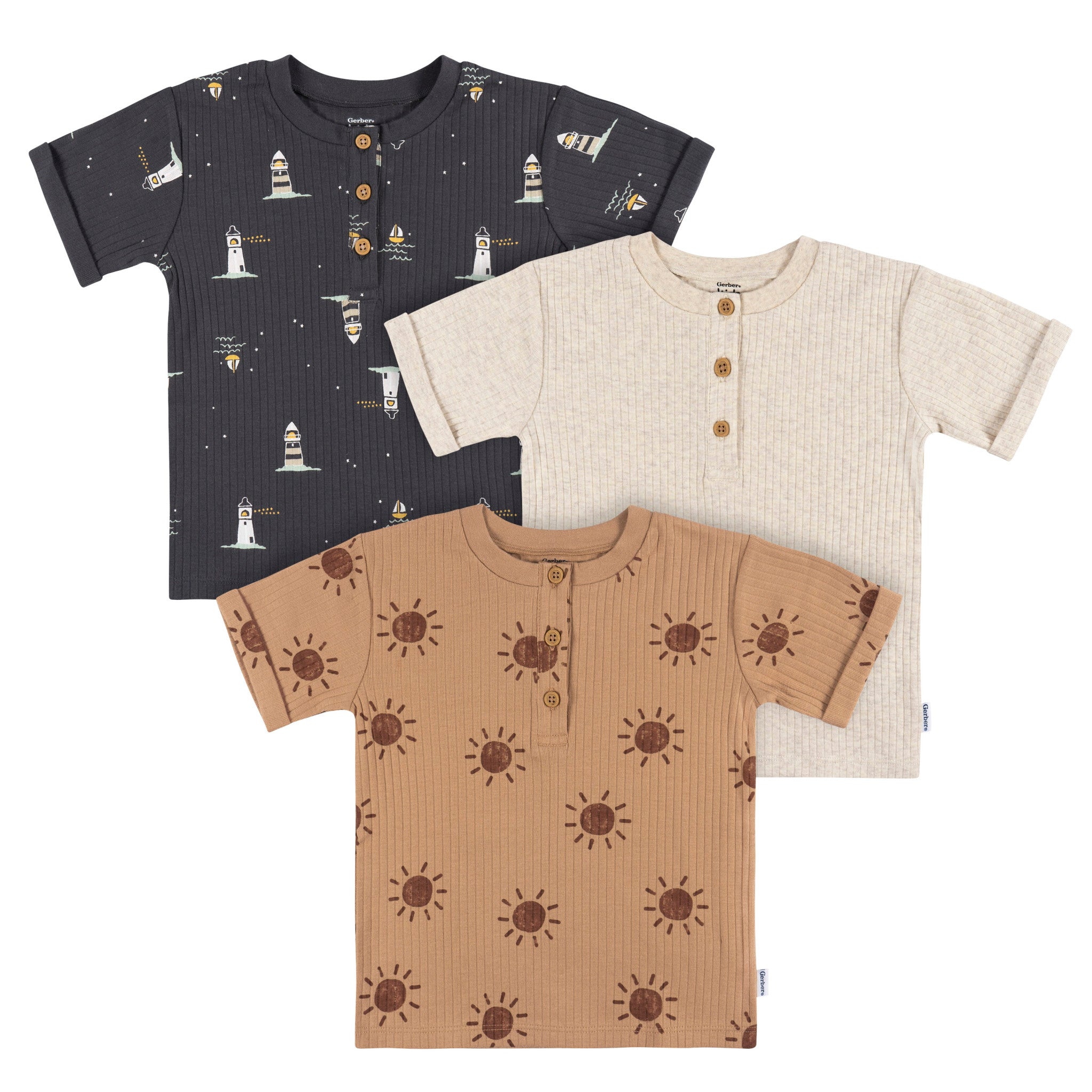 CASE of 3-Pack Toddler Boys Sun Henley T-Shirts-Gerber Childrenswear Wholesale
