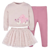 CASE of : 3-Piece Toddler Girls Woodland French Terry Top, Tulle Tutu, & Legging Set-Gerber Childrenswear Wholesale