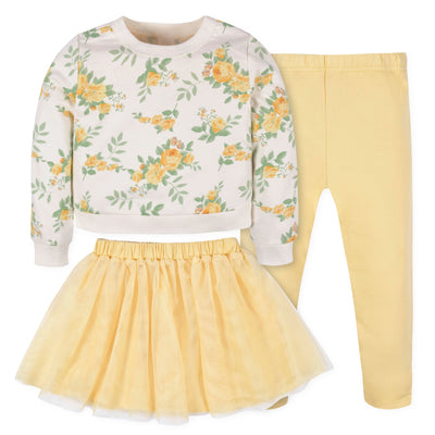 CASE of : 3-Piece Toddler Girls Yellow Roses French Terry Top, Tulle Tutu, & Legging Set-Gerber Childrenswear Wholesale
