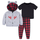 CASE of 3-Piece Baby Boys Moose Hoodie, T-Shirt & Active Pant Set-Gerber Childrenswear Wholesale