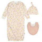3-Piece Baby Girls Pear Floral Gown Set-Gerber Childrenswear Wholesale