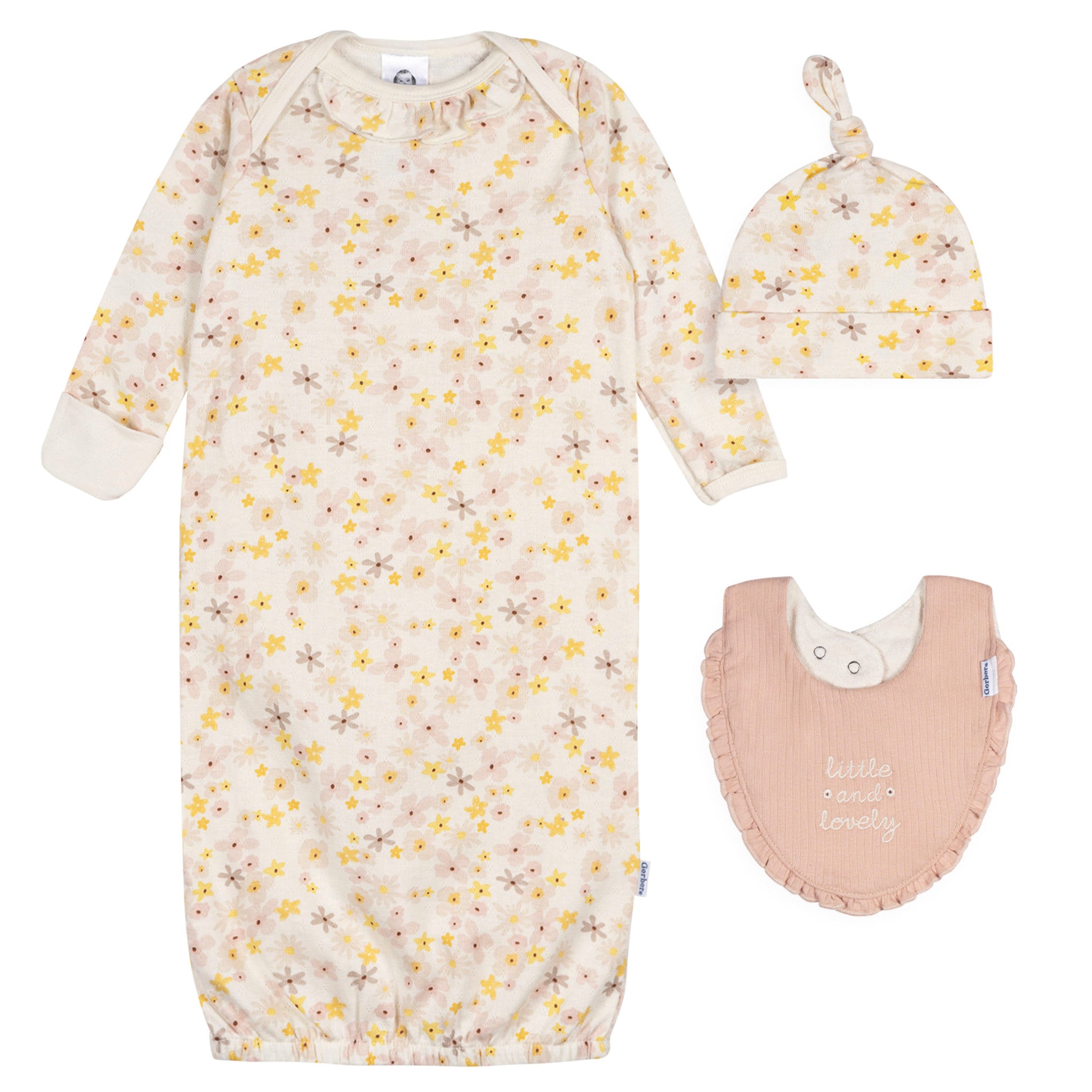 3-Piece Baby Girls Pear Floral Gown Set-Gerber Childrenswear Wholesale