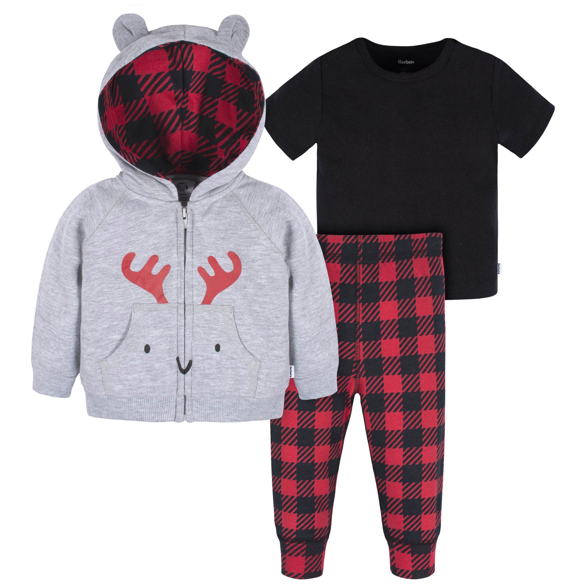 CASE of 3-Piece Infant Boys Moose Hoodie, T-Shirt & Active Pant Set-Gerber Childrenswear Wholesale