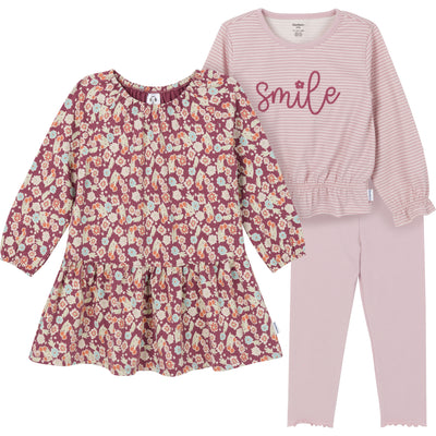 CASE of : 3-Piece Toddler Girls Pink Dress, Top and Legging-Gerber Childrenswear Wholesale