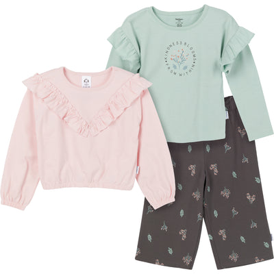 CASE of 3-Piece Toddler Girls Pink/Brown Tops and Pants-Gerber Childrenswear Wholesale
