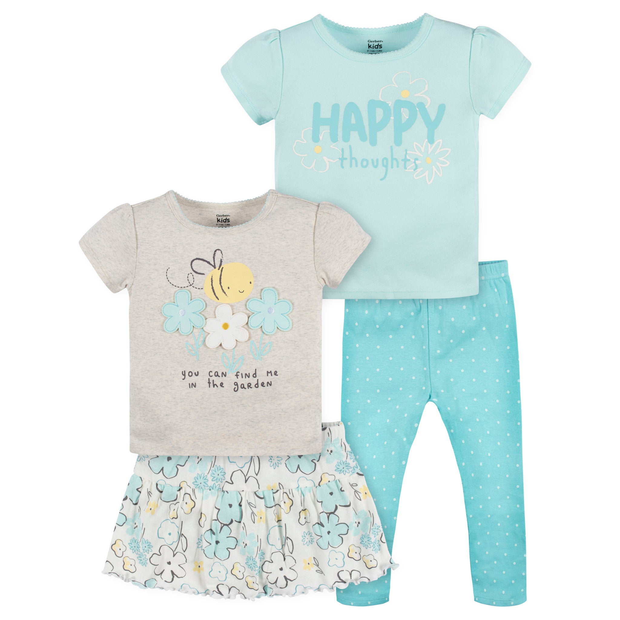CASE of : 4-Piece Infant Girls Bee Tees, Skorts & Pants Set-Gerber Childrenswear Wholesale