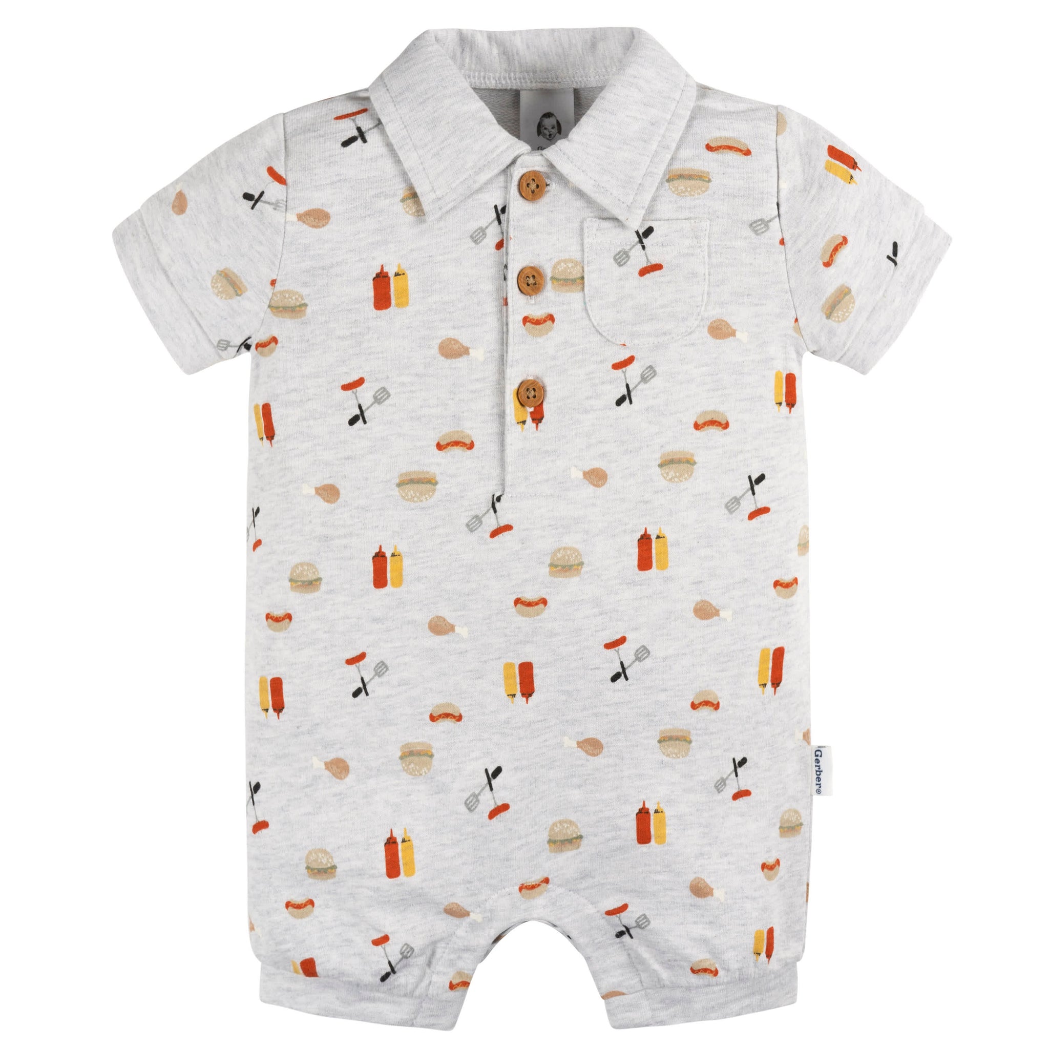 Baby Boys Barbeque Collared Romper-Gerber Childrenswear Wholesale
