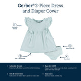 2-Piece Baby Girls Aqua Blue Dress & Diaper Cover-Gerber Childrenswear Wholesale