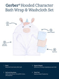 4-Piece Baby Girls White Unicorn Towel & Washcloths-Gerber Childrenswear Wholesale