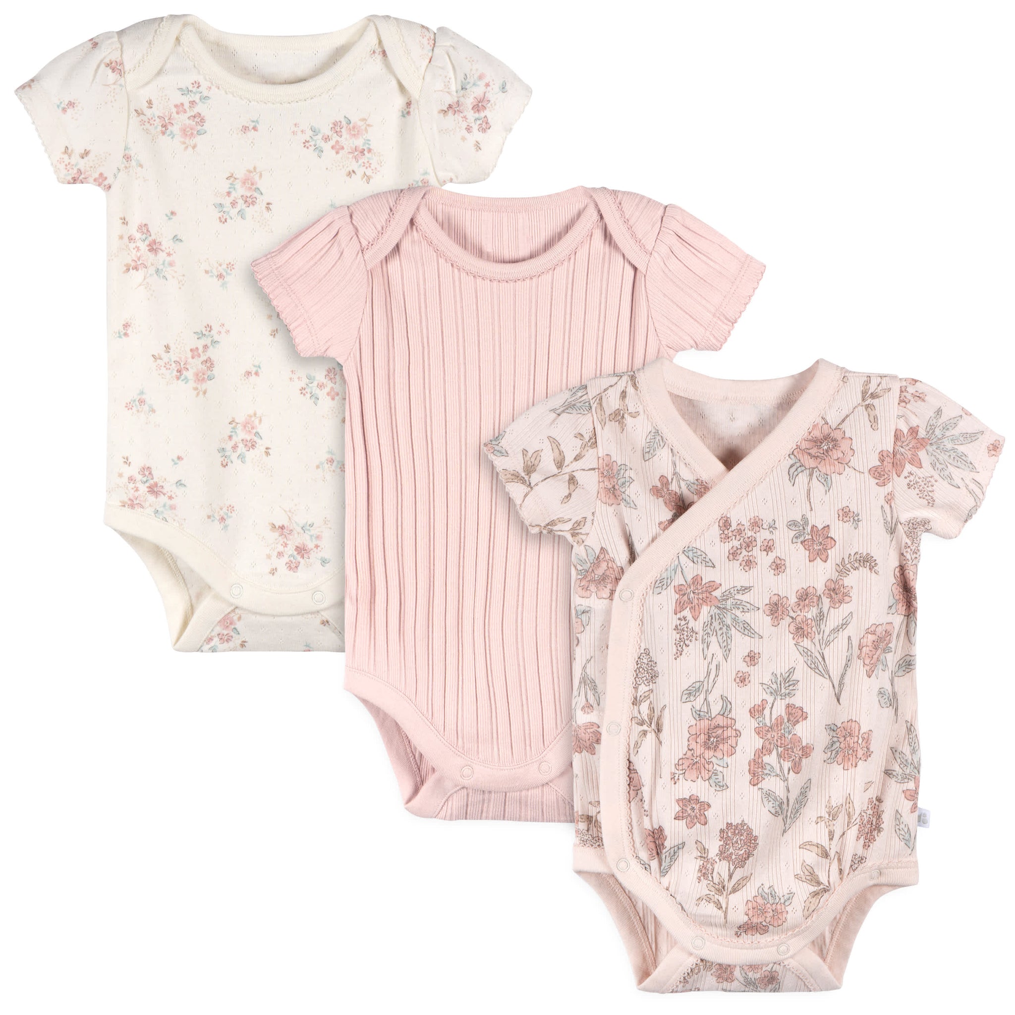 3-Piece Baby Girls Pink Bodysuit Set-Gerber Childrenswear Wholesale