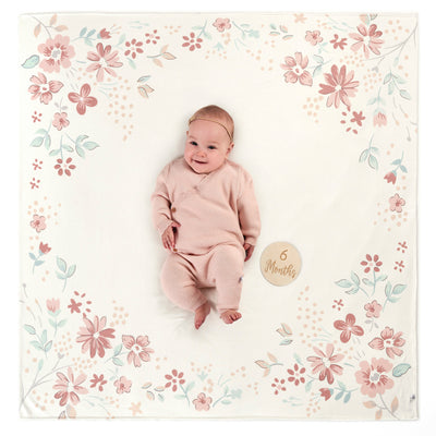7-Piece Baby Girls Floral & Wood Milestone Gift Set-Gerber Childrenswear Wholesale