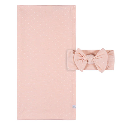 2-Piece Baby Girls Pink Swaddle Blanket & Headband Set-Gerber Childrenswear Wholesale
