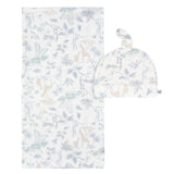 2-Piece Baby Boys Ivory Blue Palms Swaddle Blanket & Hat Set-Gerber Childrenswear Wholesale
