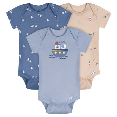 3-Pack Baby Boys Little Lighthouse Short Sleeve Onesies® Bodysuits-Gerber Childrenswear Wholesale