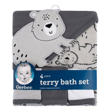 4-Pack Baby Boys Bear Hooded Towel and Washcloths-Gerber Childrenswear Wholesale
