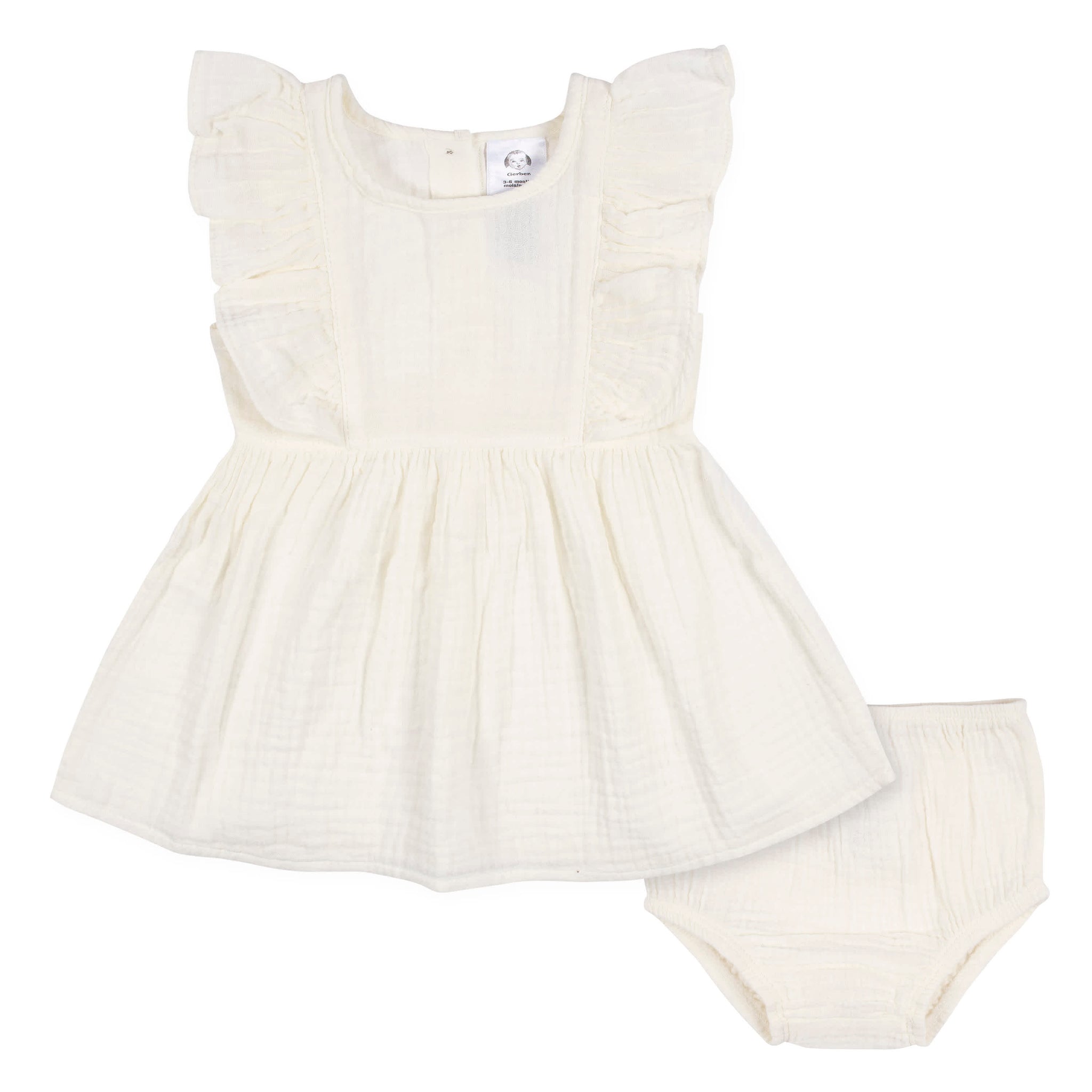 2-Piece Baby & Toddler Girls Ivory Gauze Dress & Diaper Cover Set-Gerber Childrenswear Wholesale