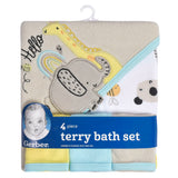 4-Pack Baby Neutral Little Animals Hooded Towel and Washcloths-Gerber Childrenswear Wholesale