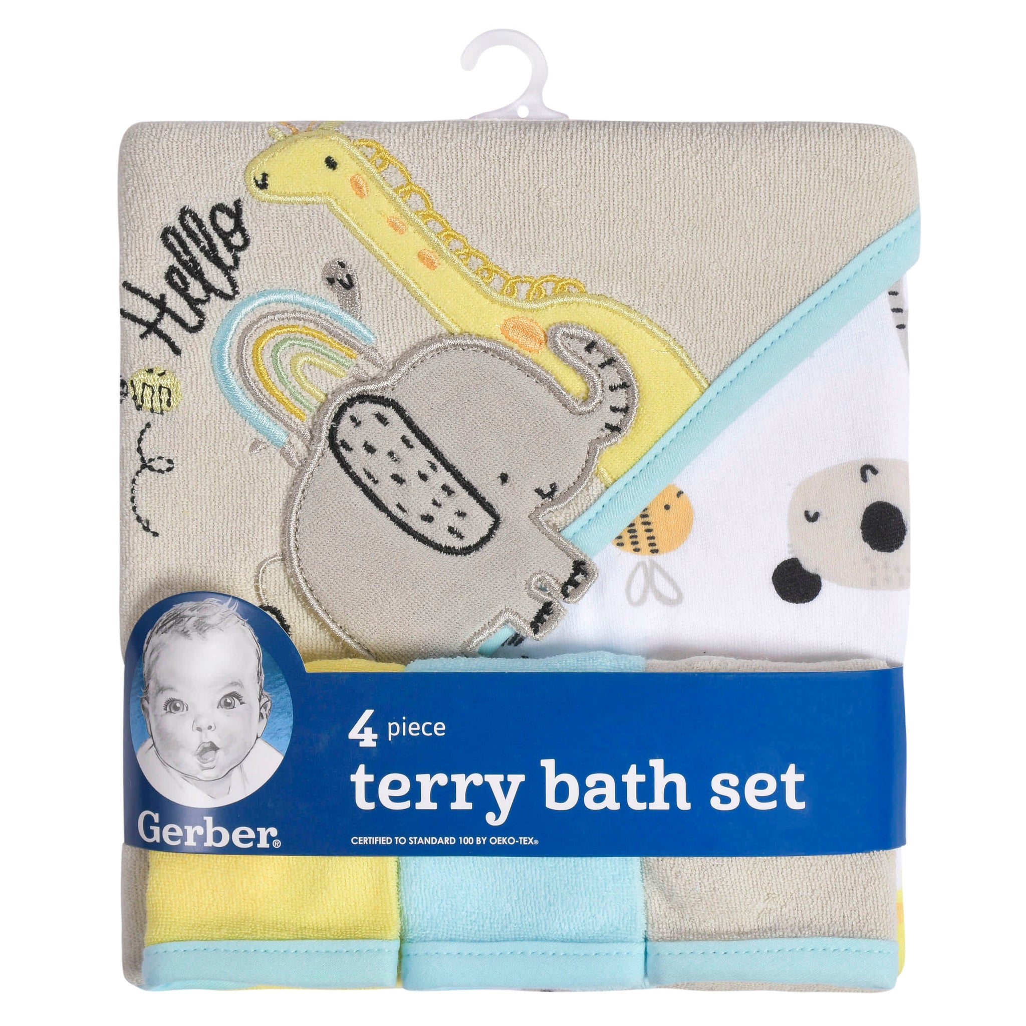 4-Pack Baby Neutral Little Animals Hooded Towel and Washcloths-Gerber Childrenswear Wholesale