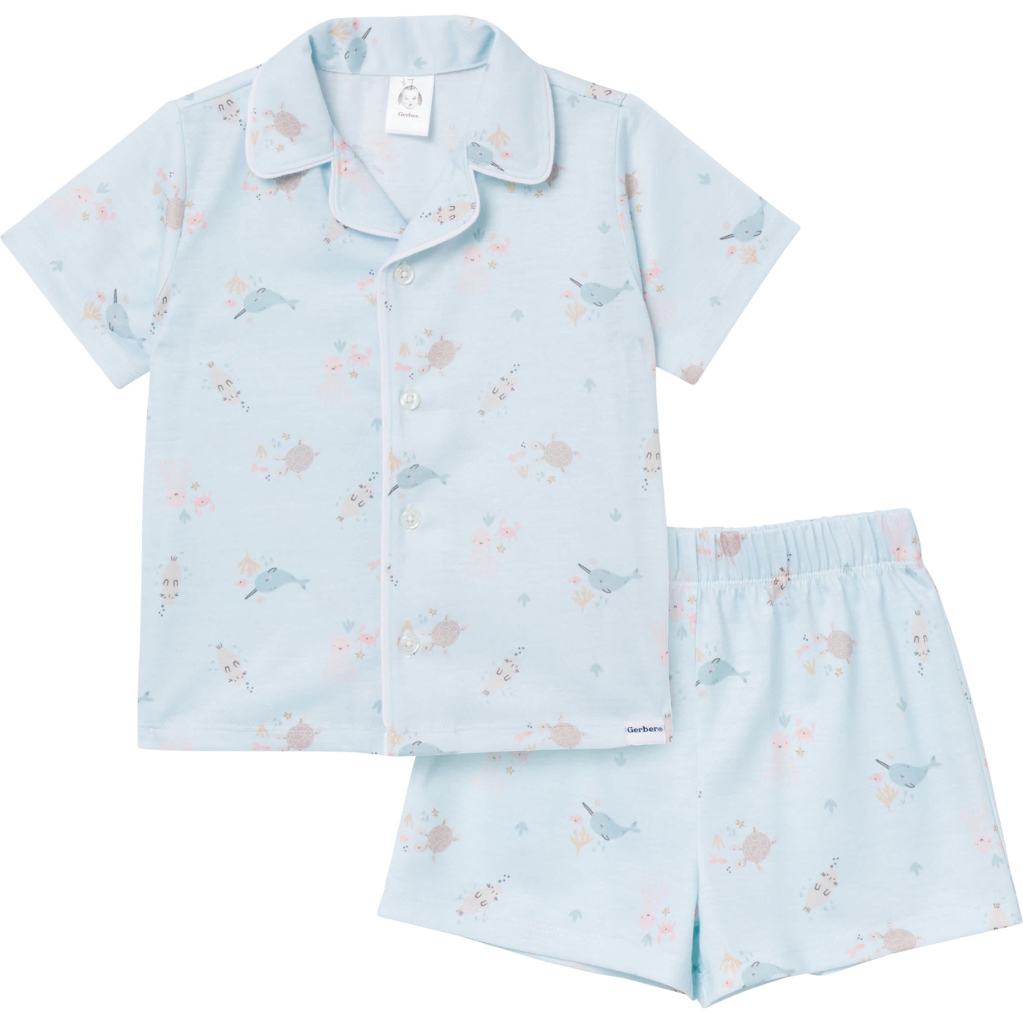 2-Piece Infant & Toddler Girls Sea Button Up Pajama Shorts Set-Gerber Childrenswear Wholesale