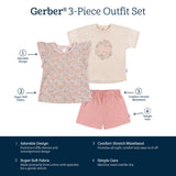 3-Piece Infant & Toddler Girls Pink Floral Shirt and Shorts Set-Gerber Childrenswear Wholesale