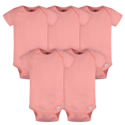 5-Pack Baby Girls Mauve Pink Premium Short Sleeve Lap Shoulder Onesies® Bodysuits-Gerber Childrenswear Wholesale