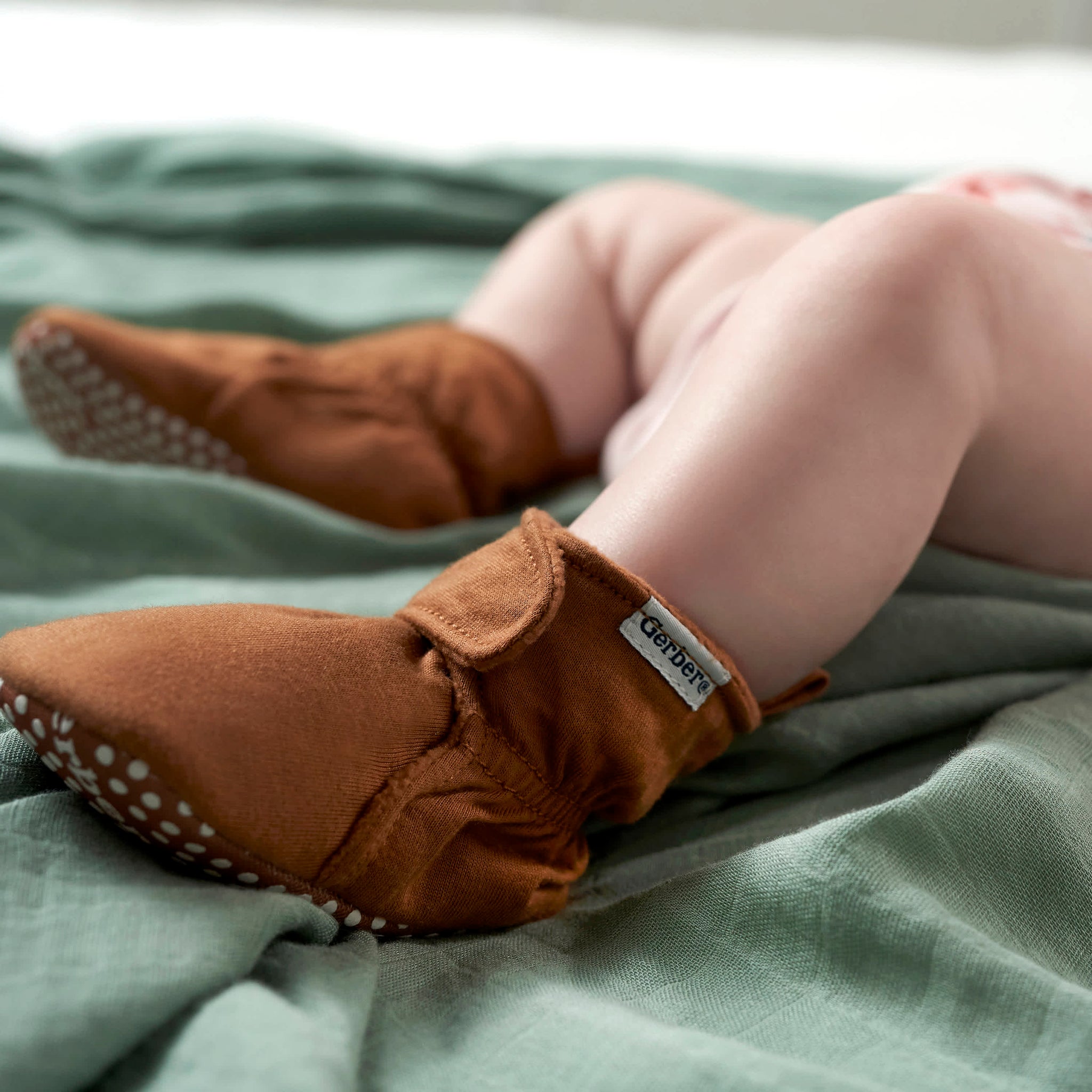 Baby Neutral Brown Soft Booties-Gerber Childrenswear Wholesale