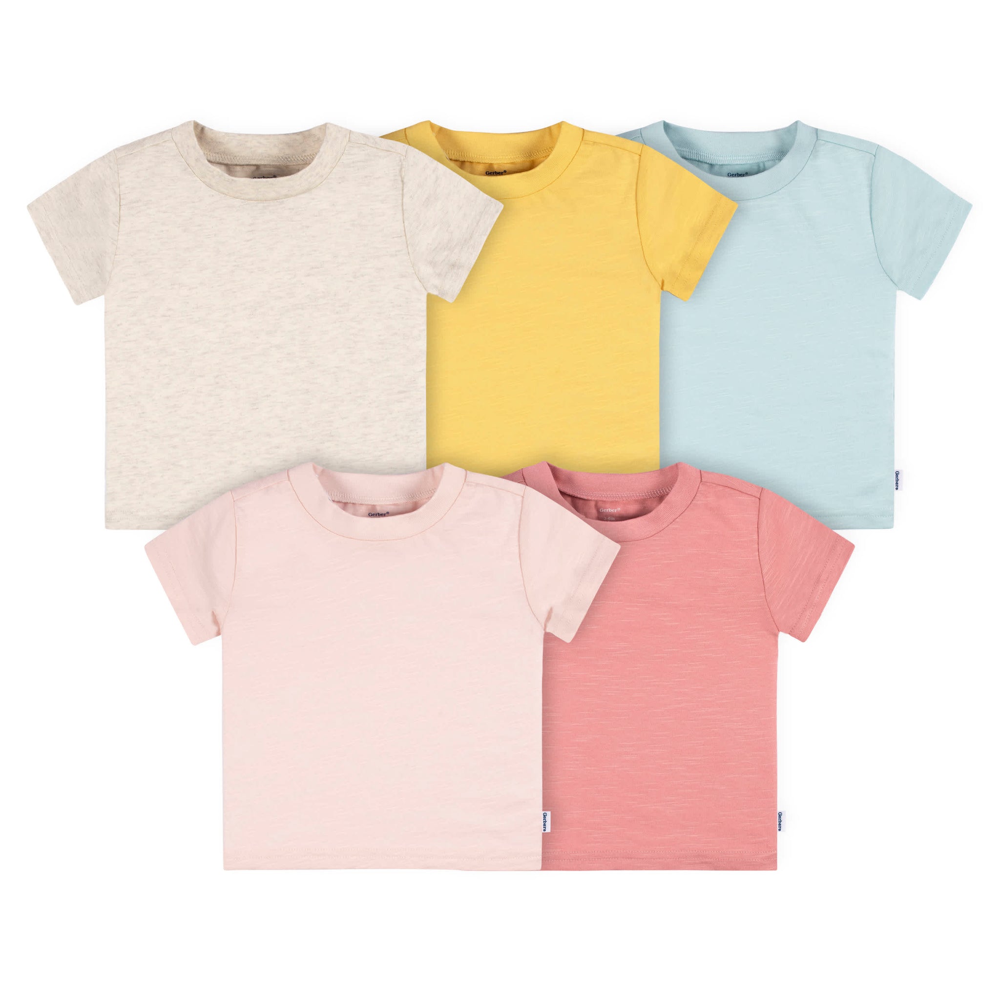 5-Pack Baby Girls Pink & Green Short Sleeve Tees-Gerber Childrenswear Wholesale