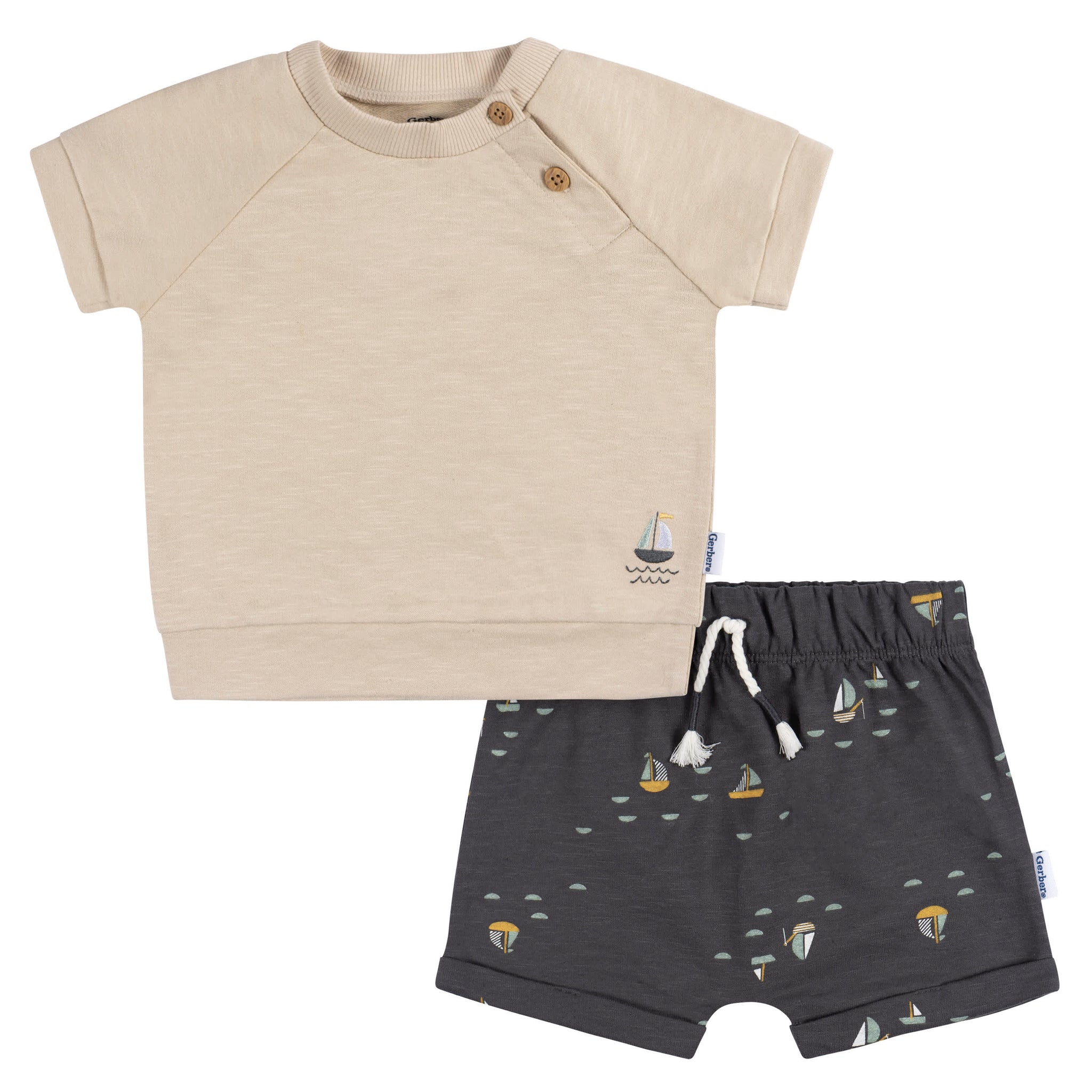 2-Piece Baby Boys Sailboats T-Shirt and Shorts-Gerber Childrenswear Wholesale