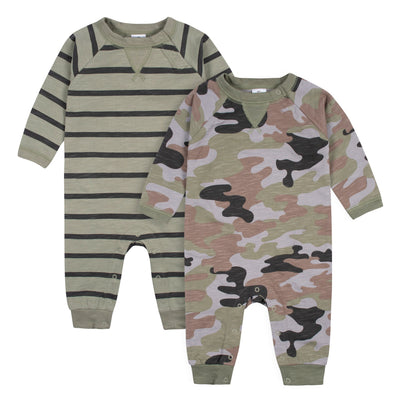 2-Pack Baby Boys Green Raglan Sleeve Romper-Gerber Childrenswear Wholesale