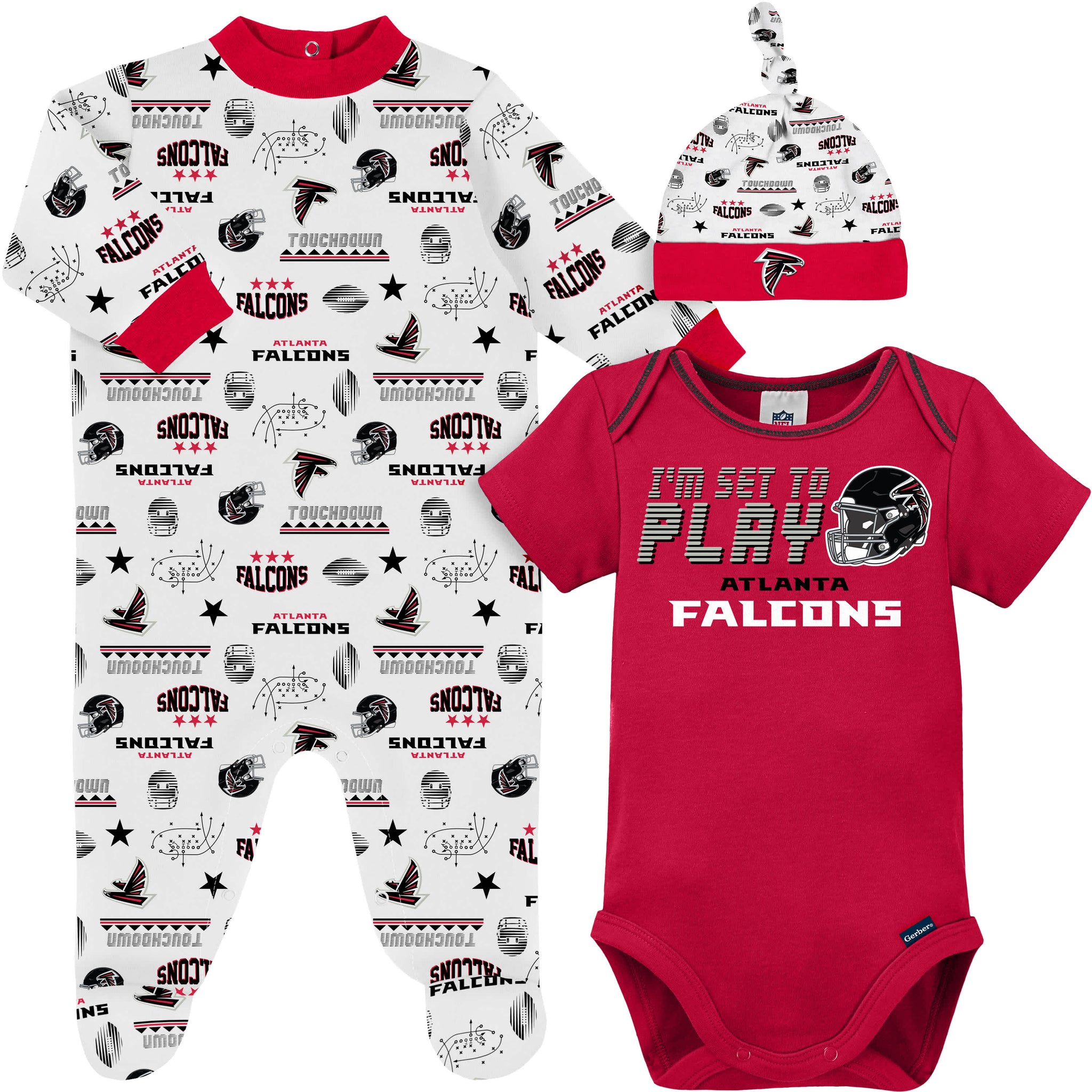3-Piece Baby Boys Atlanta Falcons Bodysuit, Sleep 'N Play & Cap Set-Gerber Childrenswear Wholesale