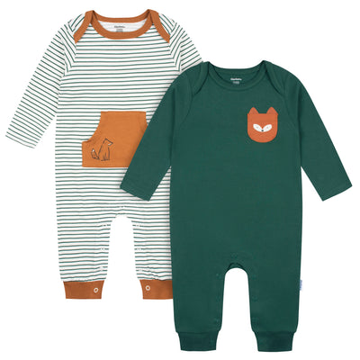 2-Pack Baby Boys Green Fox Rompers-Gerber Childrenswear Wholesale