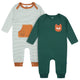 2-Pack Baby Boys Green Fox Rompers-Gerber Childrenswear Wholesale