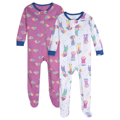 2-Pack Baby Girls Rainy Day Footed Pajamas-Gerber Childrenswear Wholesale