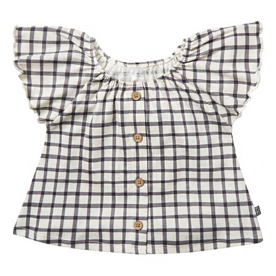 Infant & Toddler Girls Dark Grey Plaid Ruffle Sleeve Top-Gerber Childrenswear Wholesale