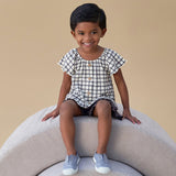 Infant & Toddler Girls Dark Grey Plaid Ruffle Sleeve Top-Gerber Childrenswear Wholesale