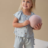 Infant & Toddler Girls Light Blue Smocked Wide Leg Shorts-Gerber Childrenswear Wholesale